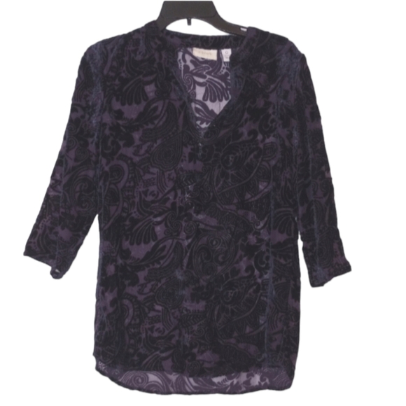 Chico's Tops - Chicos Womens Blouse Sz S Purple Velvet Sheer Lace Goth Whimsigoth Dark Fairy